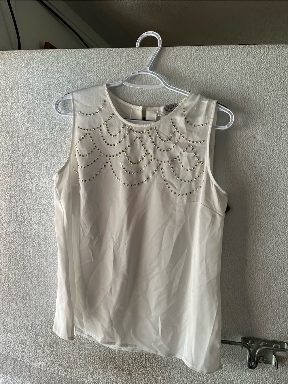 Kasper Ivory Sleeveless Tank with Gold Stud Accents
